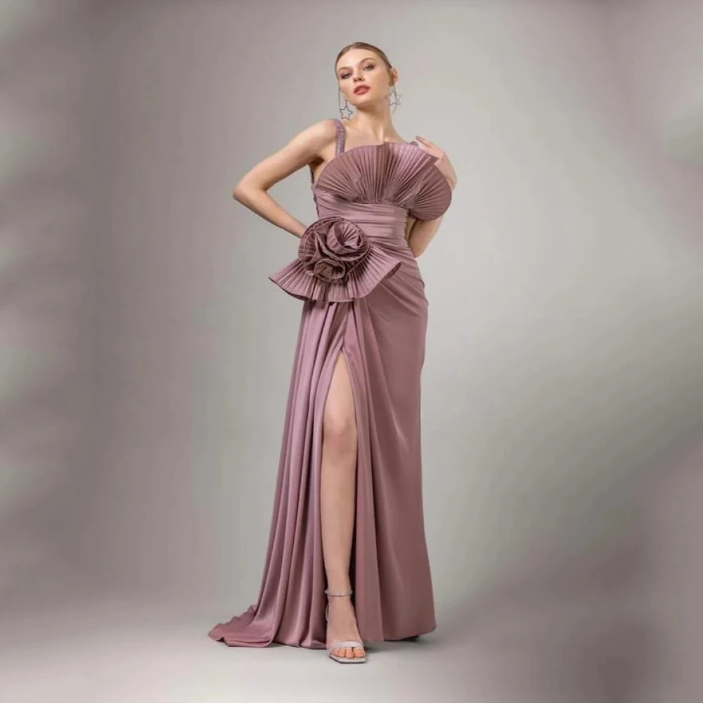 

Arya Элегантное розовое вечернее платье из атласа длиной до пола с зубчатым разрезом без рукавов Торжественное вечернее платье Vestidos De Fiesta по индивидуальному заказу