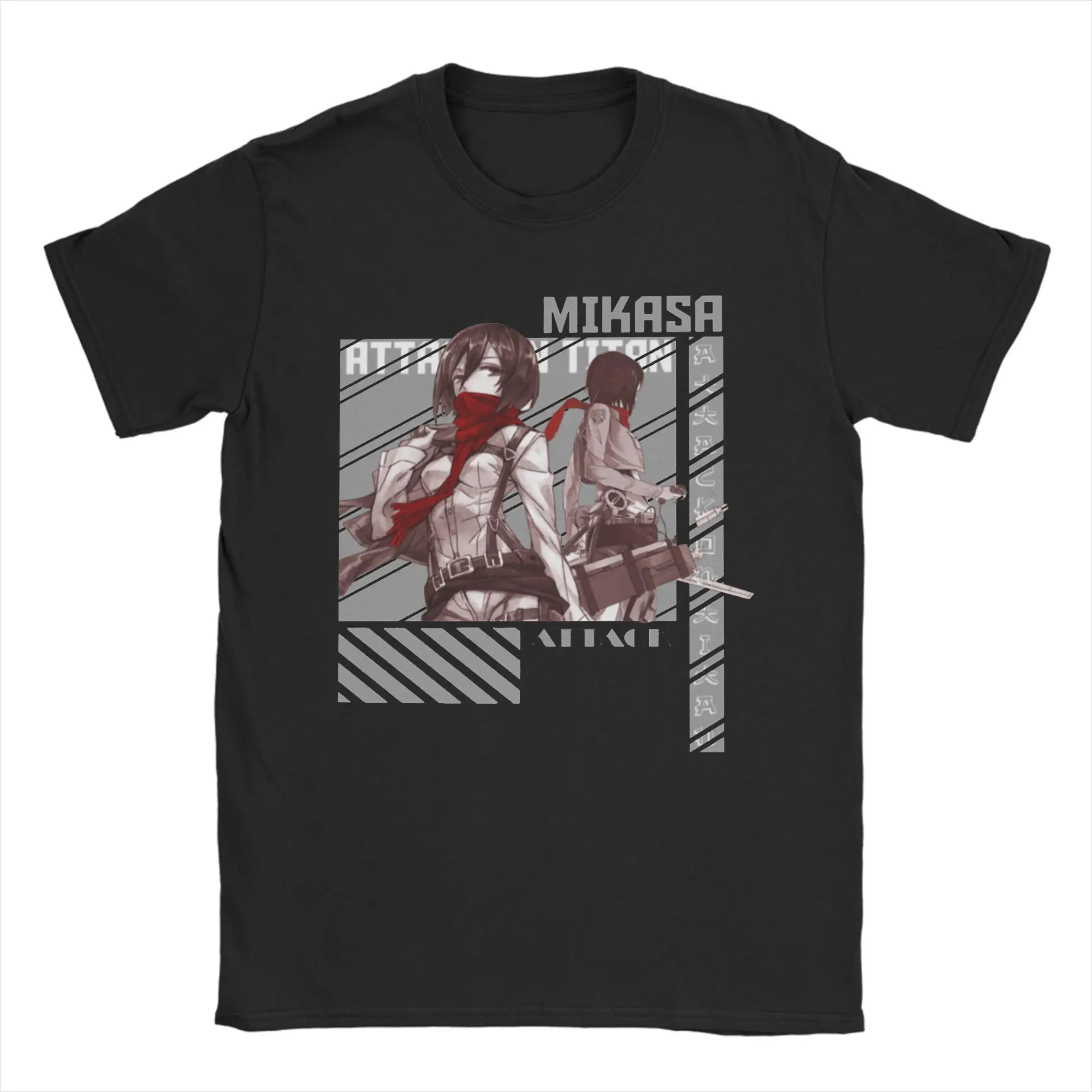 Men Attack On Titan Mikasa T Shirts Shingeki no Kyojin Cotton Tops Vintage Short Sleeve Crewneck Tees Graphic T-Shirt