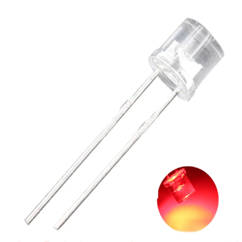 100 Uds LED F5/5mm cabeza plana blanca pierna larga alto brillo rojo, amarillo, azul, rosa, luz púrpura enchufe directo cuentas de lámpara LED