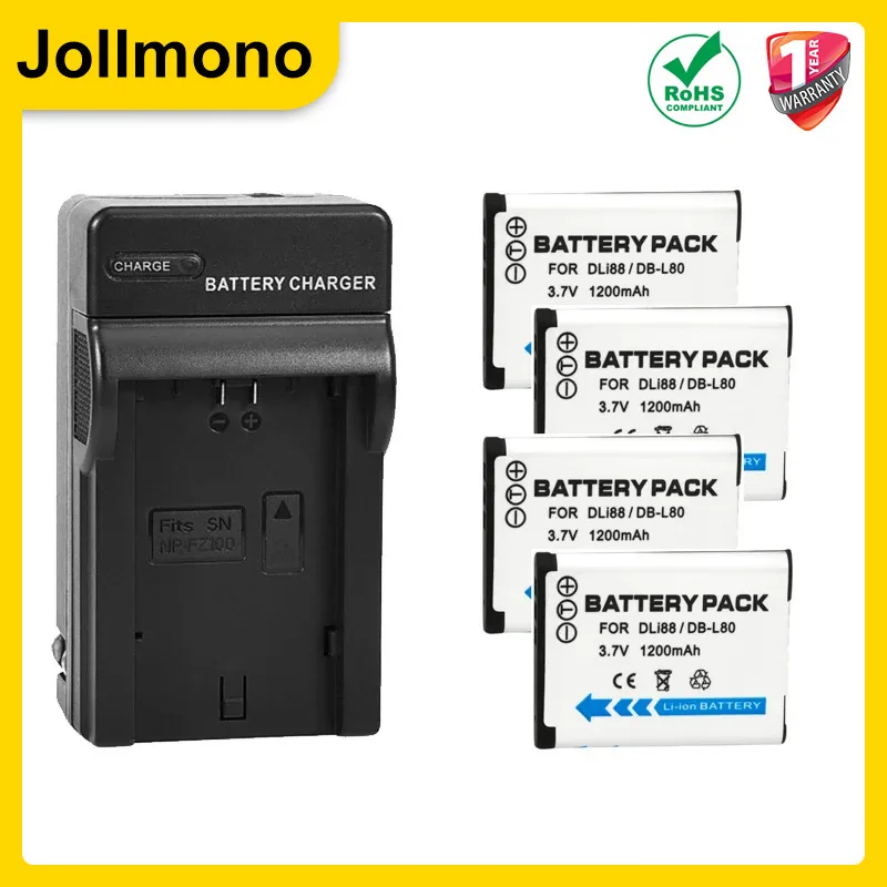 DB-L80 D-Li88  VW-VBX070 Camera Battery + LED USB Charger for Sanyo VPC-CG10 VPC-CG20 For PENTAX VPC-CG88 CG100