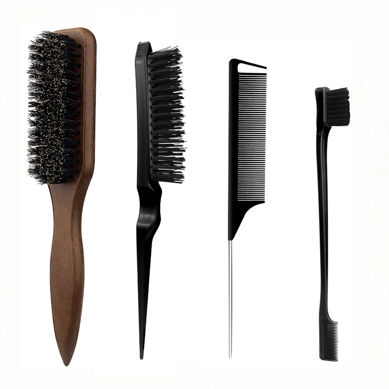 4-teiliges Borstenbürsten-Set für Glattes Haar, Elegante Pferdeschwänze & Dutt, Glättung von Babyhaaren, Fliegenden Haaren, Kantenkontrolle - Toupieren & Teasing – Detail 5