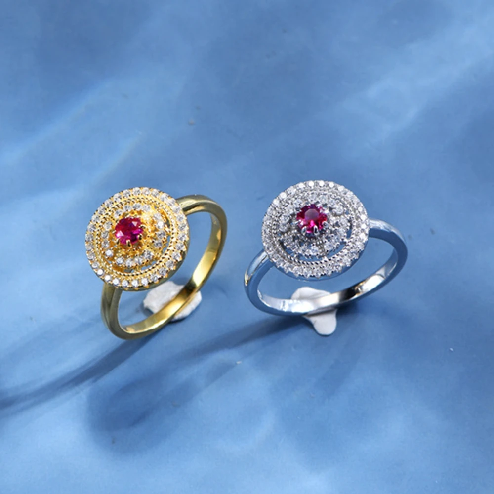 Vinregem White Gold Plated Round Sapphire Gemstone Ring For Women Anniversary Gift 925 Sterling Silver Fine Jewelry Dropshipping
