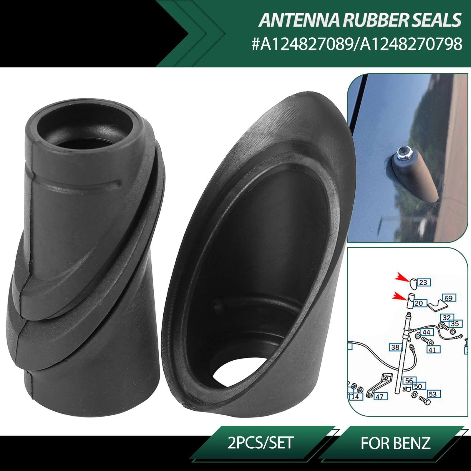 1Pair Antenna Rubber Seal Lower Upper A1248270898 for Mercedes-benz E-class W124 A124 C124 Limousine Coupe A1248270798 Rubber