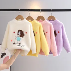 New Children Girls Clothes Lovely Cartoon Flowers Pattern Sweater Letter Cotton Sweatshirt Autumn Winter Outfit for Kids GY11141