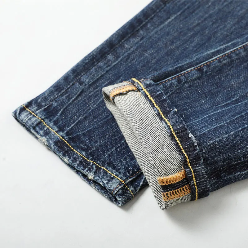 الشارع أزياء الرجال الجينز عالية الجودة خمر الأزرق تمتد سليم صالح مرقع ممزق الجينز الرجال Y2K مصمم الدنيم السراويل Hombre