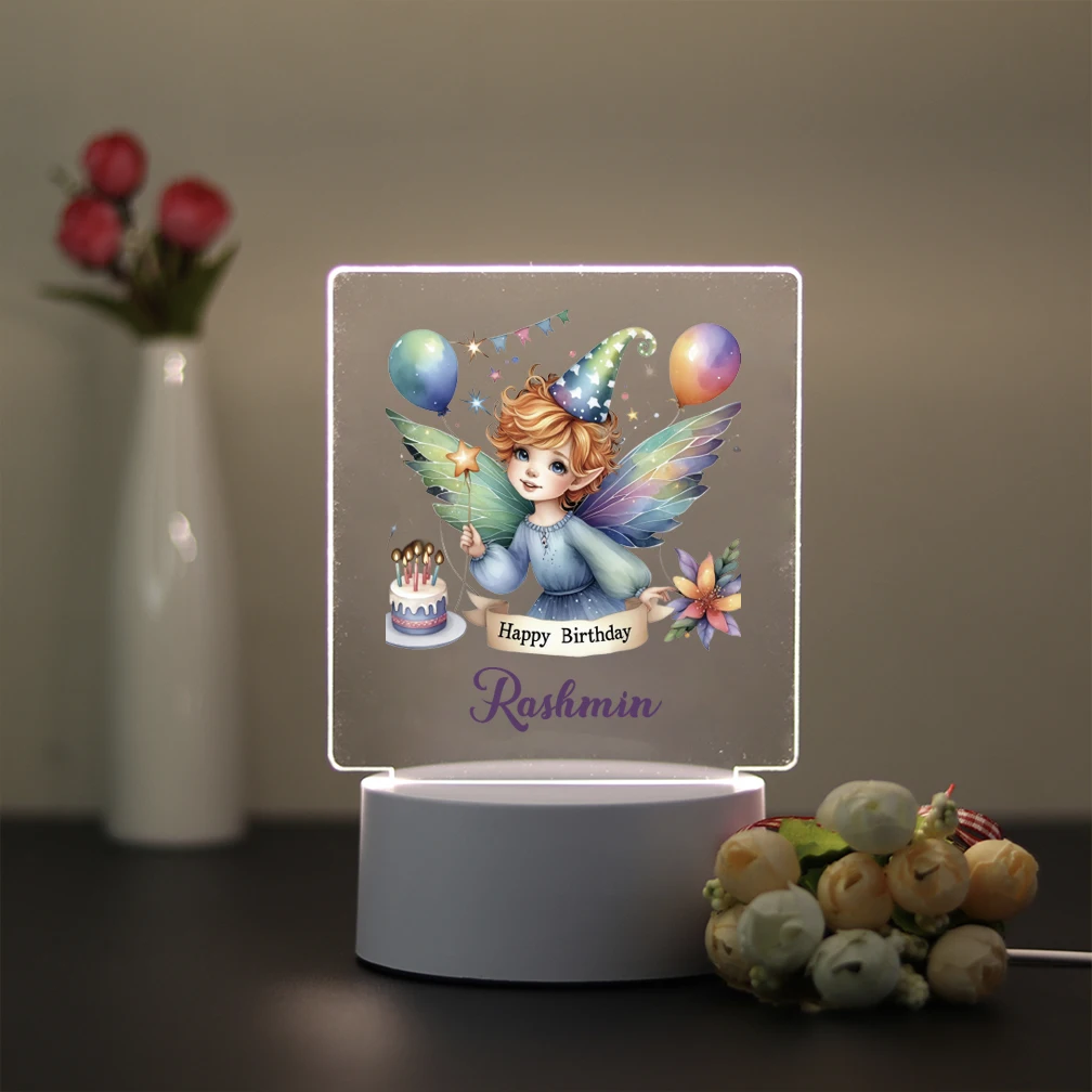 1 Stück hübsche Fee UV-Druck personalisierter Name Acryl Nachtlichter Farbwechsel Lampe Kinderzimmer Dekor Weihnachtsgeschenk