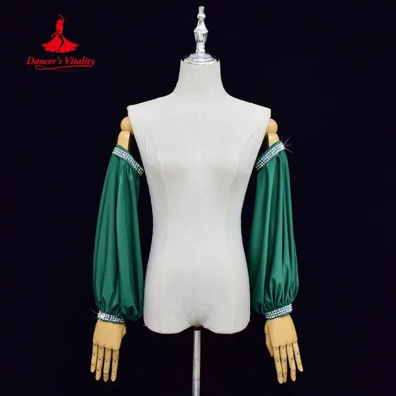 Trajes de danza del vientre para mujer, piedras AB ligeras de lujo, manga larga, 2 uds., ropa profesional para mujer adulta, mangas de danza del vientre