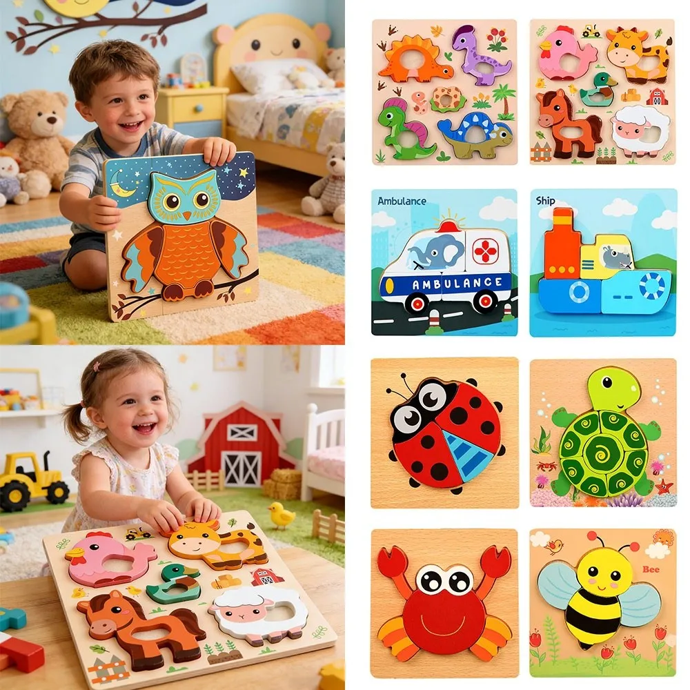 New 3D Wooden Puzzles Safe Cute Animal Series Animals Cognitive Jigsaw Puzzle Portable Cartoon Animals Puzzles Children