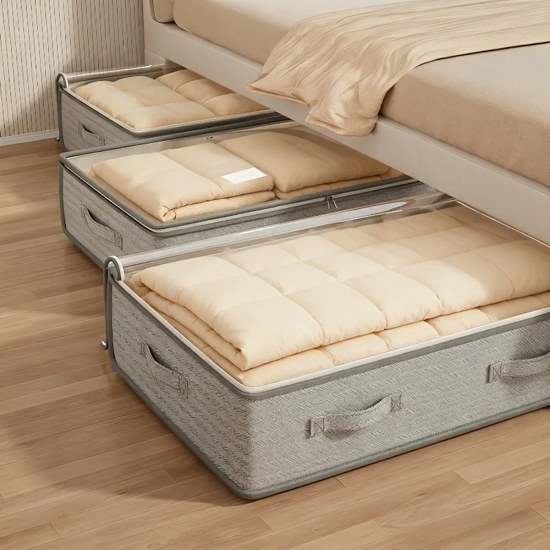 Large Under-Bed Storage Boxes,Stackable Durable Non-Woven Fabric Clothes Organizer Bins ,Ideal for Bedroom Wardrobe Organization