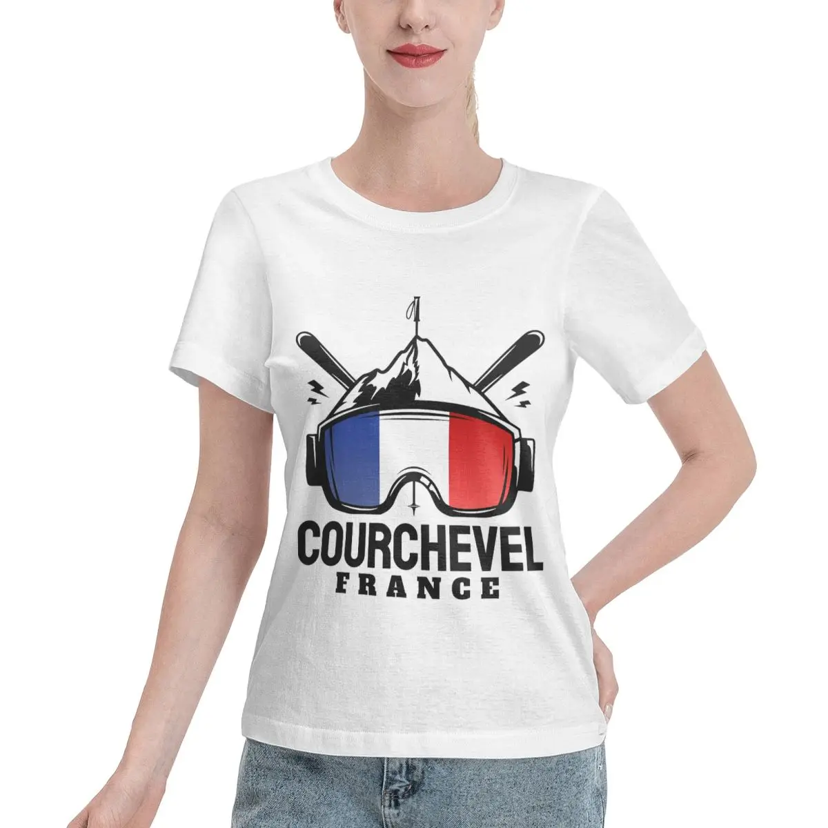Washable Courchevel France Ski Resort Skiing Souvenir Women's T-shirt Minimalist Outfit Classic Solid Tee