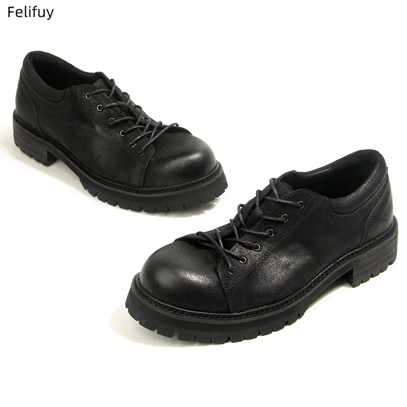 Retro Cowhide Mens Casual Business Shoes Platform Genuine Leather Autumn Oil Wax Matte Big Head Social Formal Shoes Man Size 44 view 6