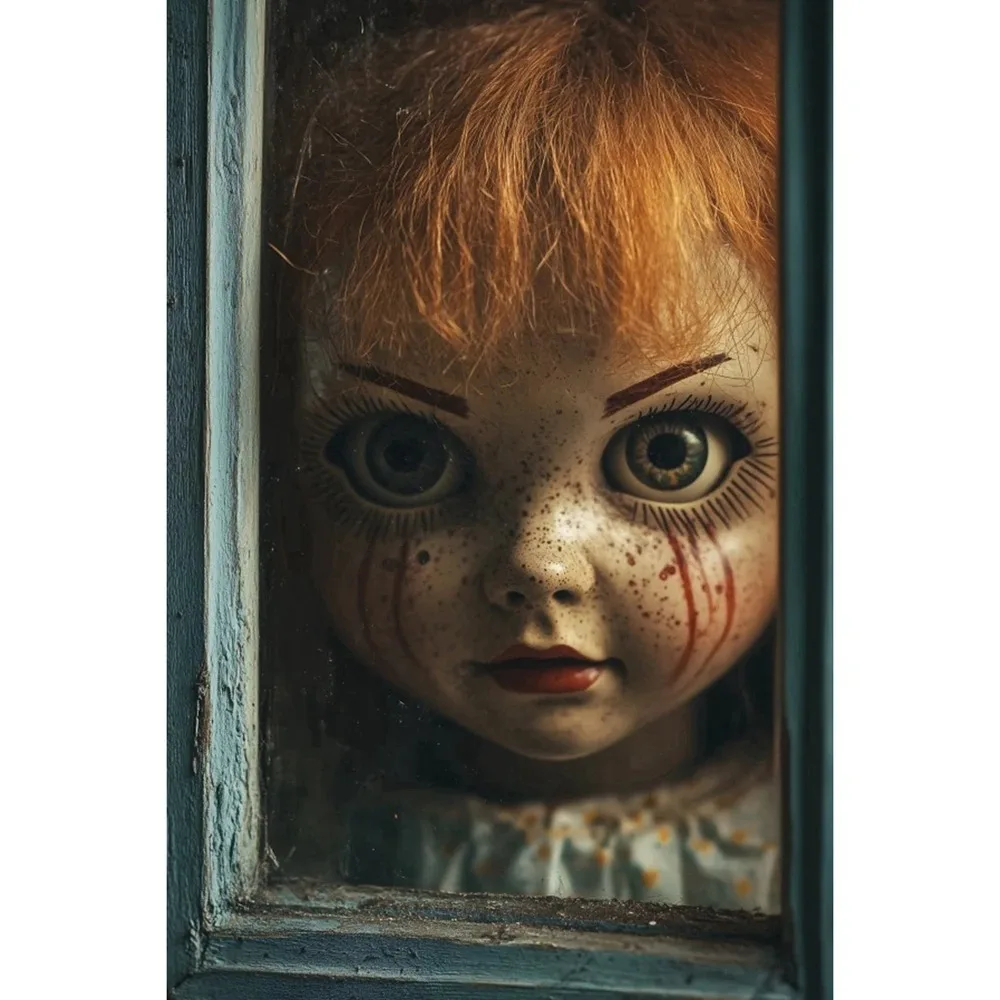Halloween Wooden Window Horror Ghost Zombie Doll Theme Banner Background, Halloween Party, Home Decoration Photography Backdrop