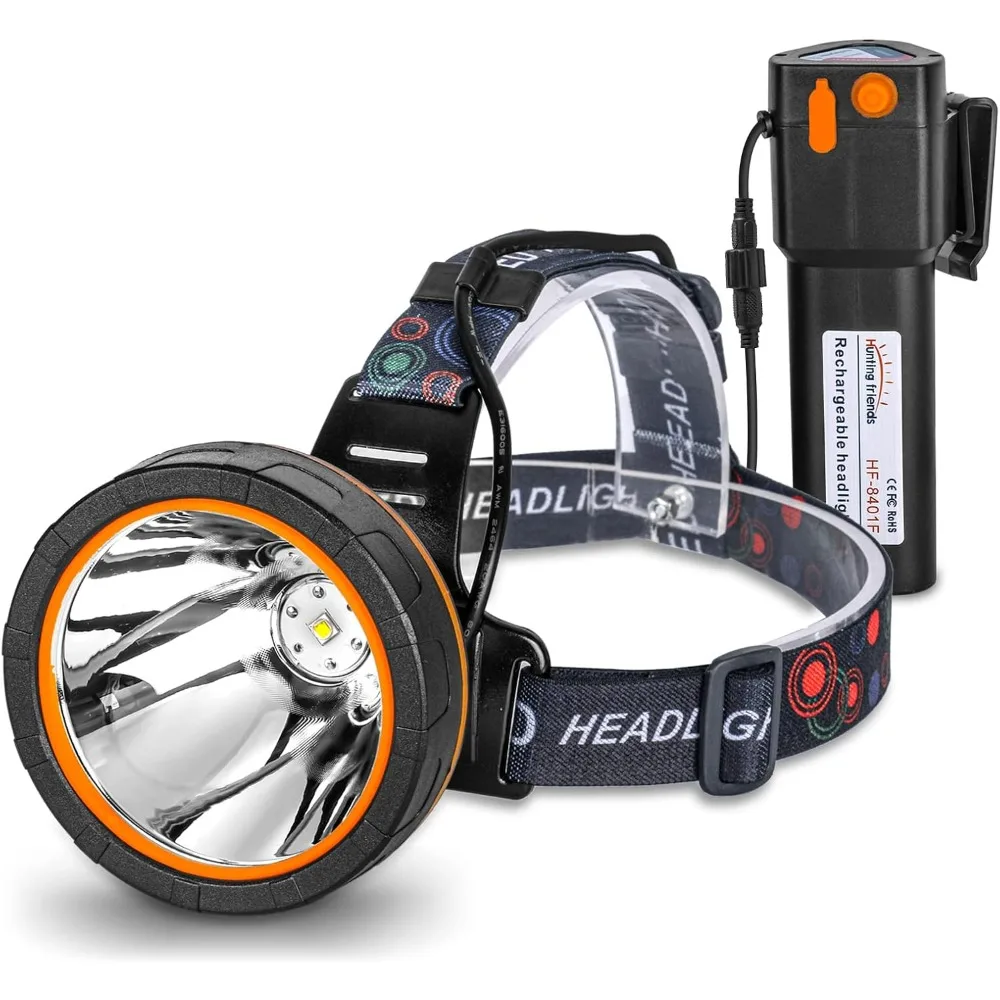 

High Lumen Rechargeable Waterproof Headlight, Long-Range Beam Searchlight for , Fishing, Outdoor, Camping, Durable