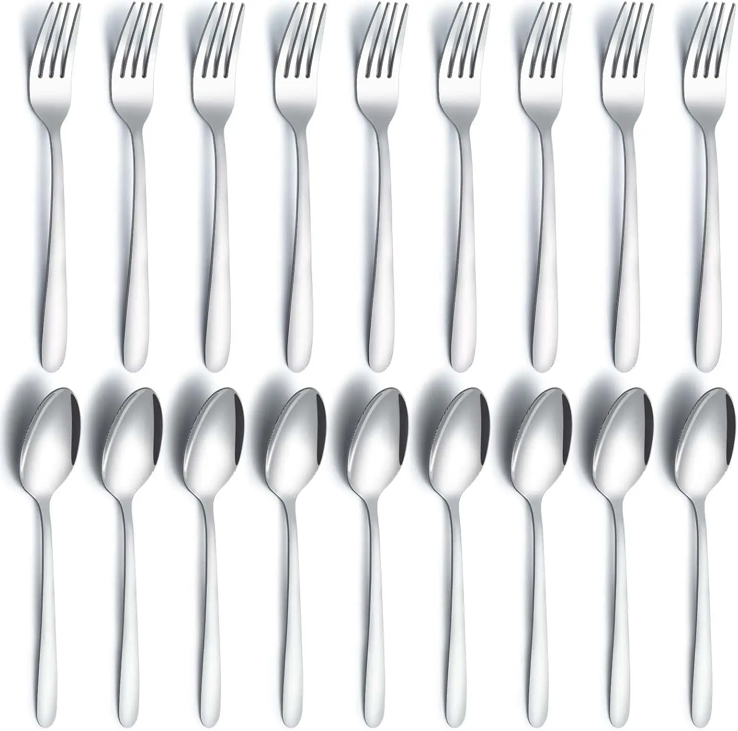 

24-Piece Stainless Steel Flatware Set: 12 Forks & 12 Spoons, Mirror Polished, Dishwasher Safe