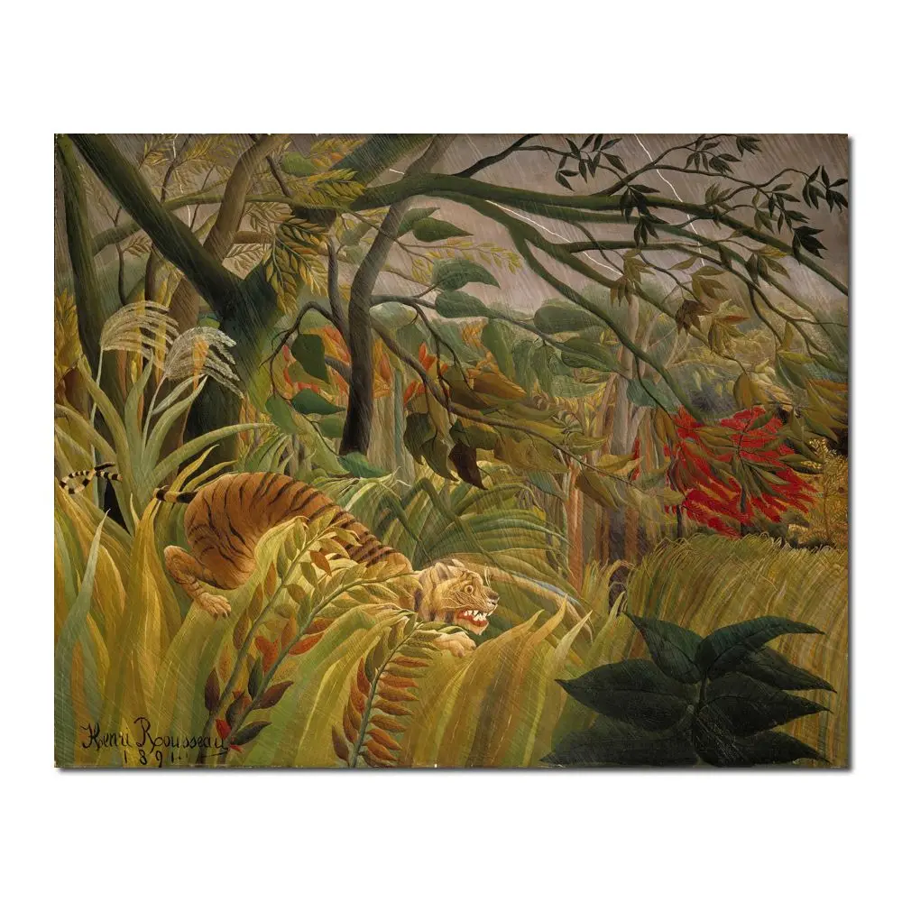 

Exotic Landscape Canvas Artwork Surprise Handmade Henri Rousseau Art Jungle Painting Modern Sitting Room Office Home Decor