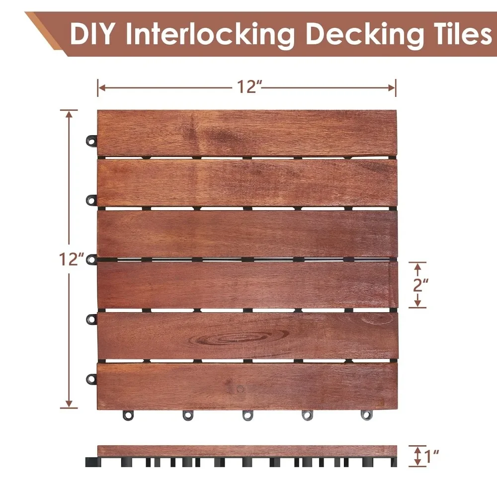 Solid Acacia Wood Interlocking Patio Deck Tiles - 12