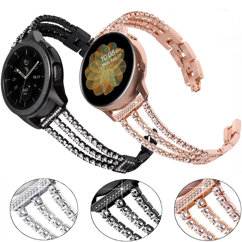 

20mm 22mm Metal Strap For Samsung Galaxy watch 3/4/5 Active2 Stainless steel inlaid diamond Bracelet Band For Huawei watch 3/GT2