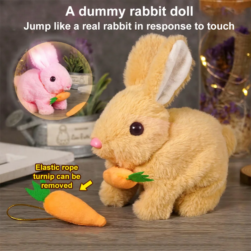 Conejo de juguete eléctrico bonito para niños, juguetes de peluche con zanahoria, simulación de conejito que camina, orejas de movimiento, regalos interactivos de cumpleaños, 2 uds.