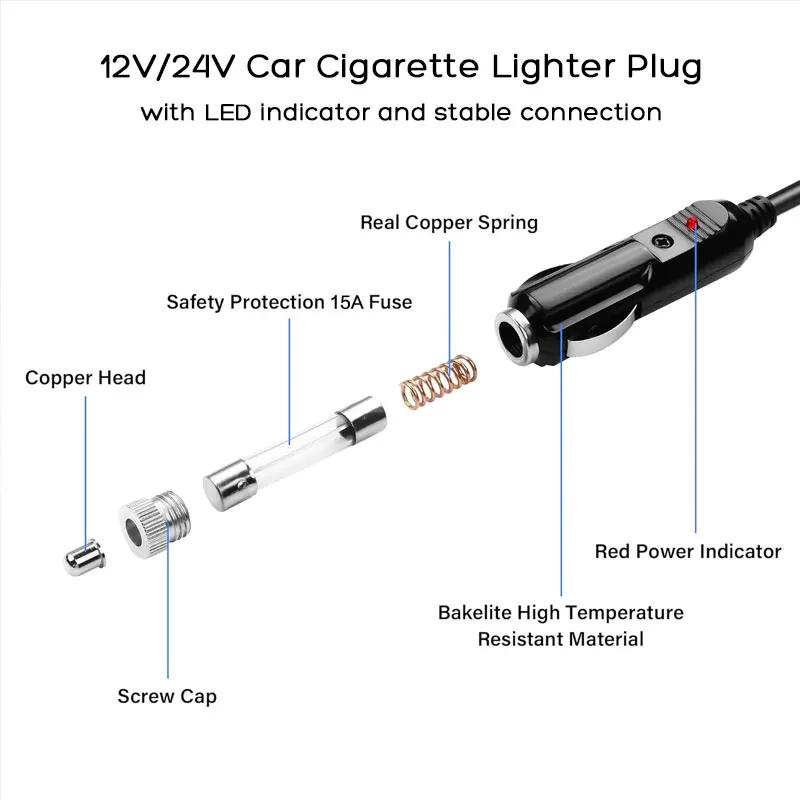 connecting a cigarette lighter plug Installing socket 1.5m 12V Cigarette Lighter to