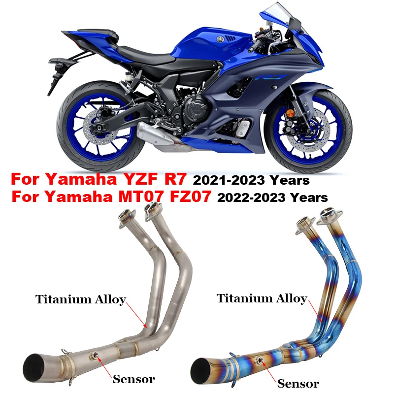 Titanium Alloy Front Link Pipe Slip-On For Yamaha YZF R7 MT07 FZ07 MT-07 2021 2022 2023 Motorcycle Exhaust Modify System Escape