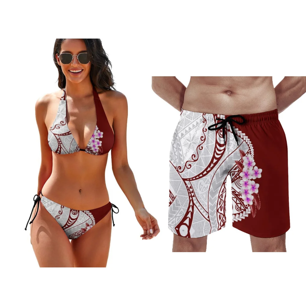 Conjunto de maiô para mulheres e homens, calças de praia, customizar qualquer padrão, exclusivo dia dos namorados, biquíni verão