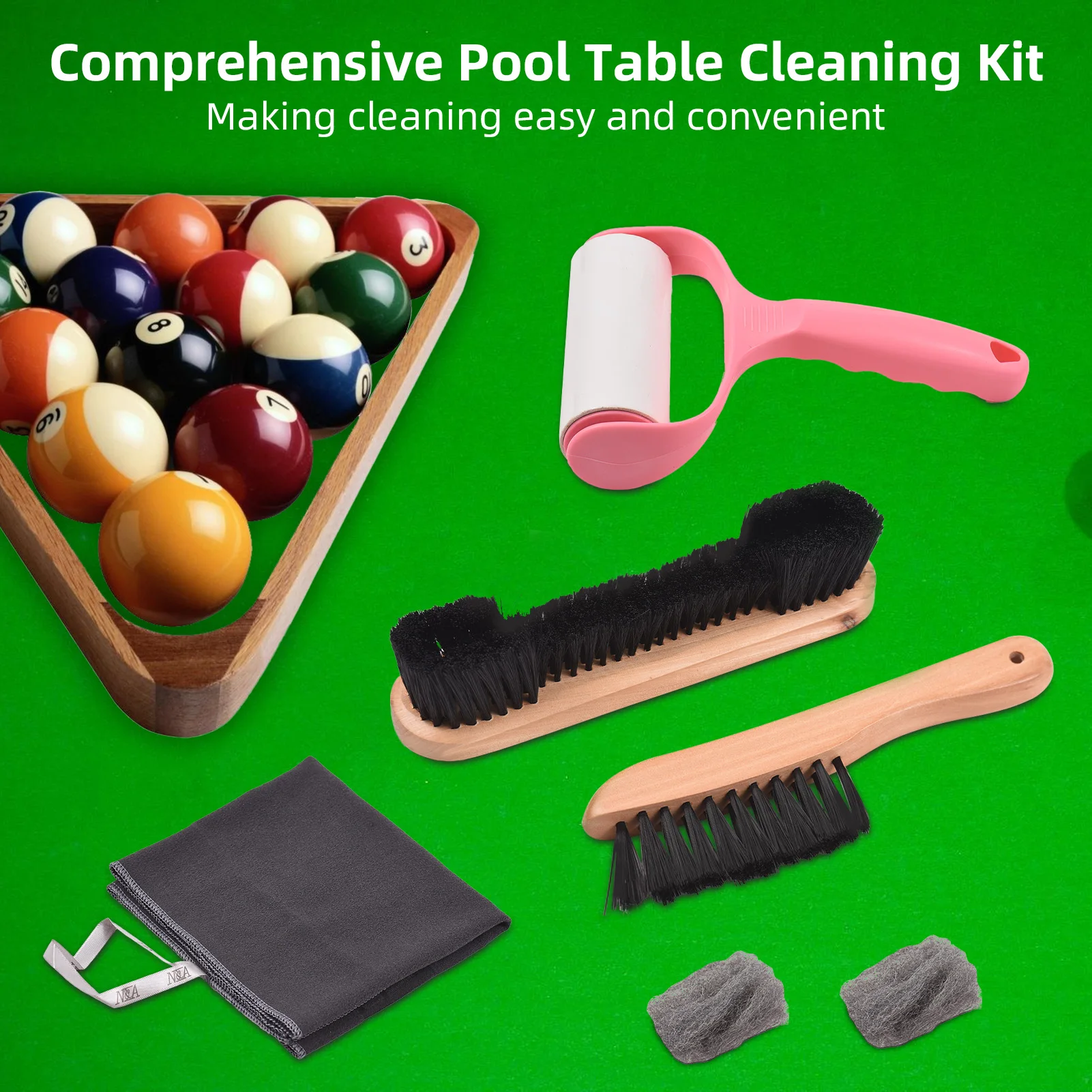 Premium Pool Table Cleaning Kit Billiards Accessories and Equipment Pool Table Brush for Felt Sticky Lint Roller Pool Table