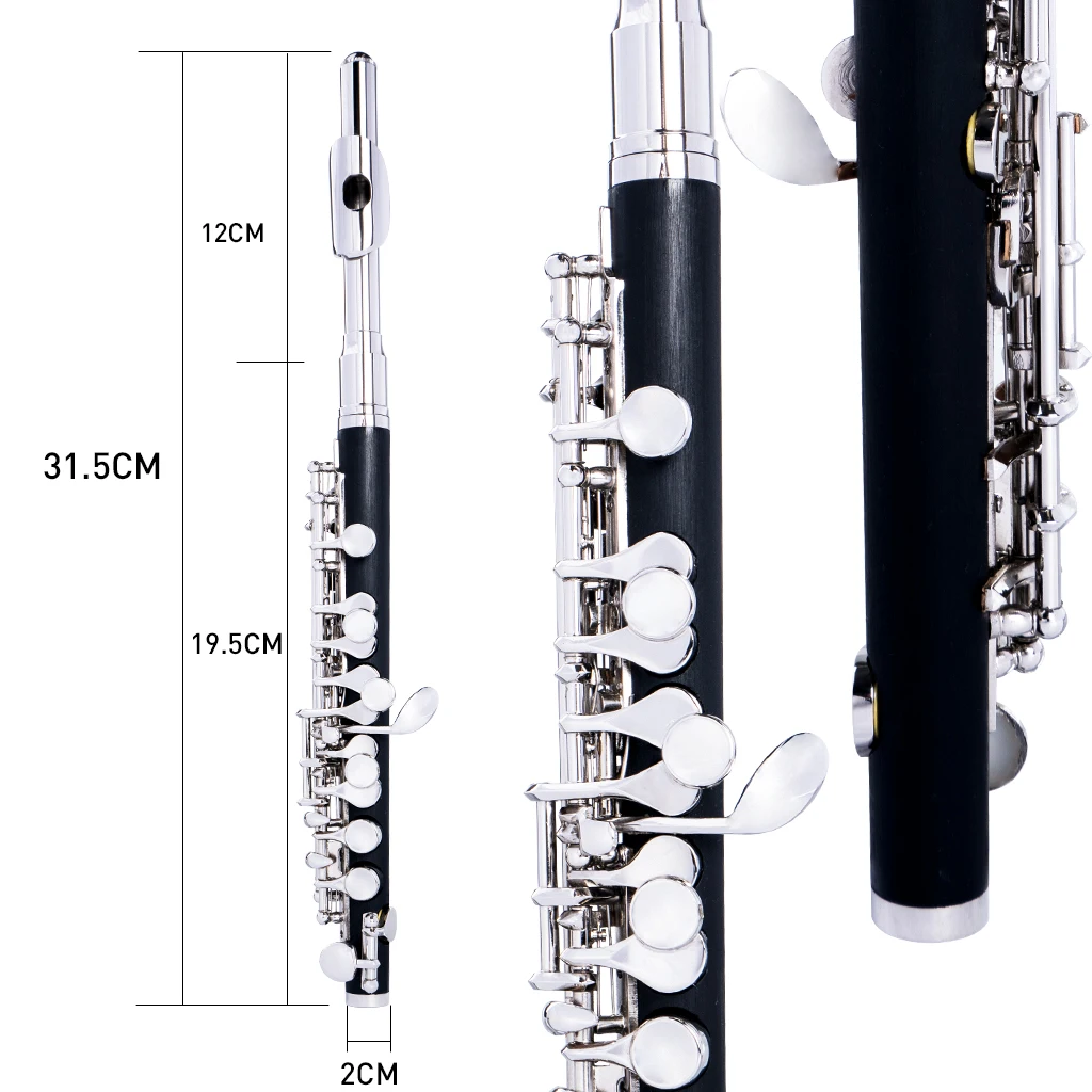 NAOMI Professional Nickel Plated Piccolo Excellent Ebonite Rubber Wood Piccolo Key of C Piccolo Set