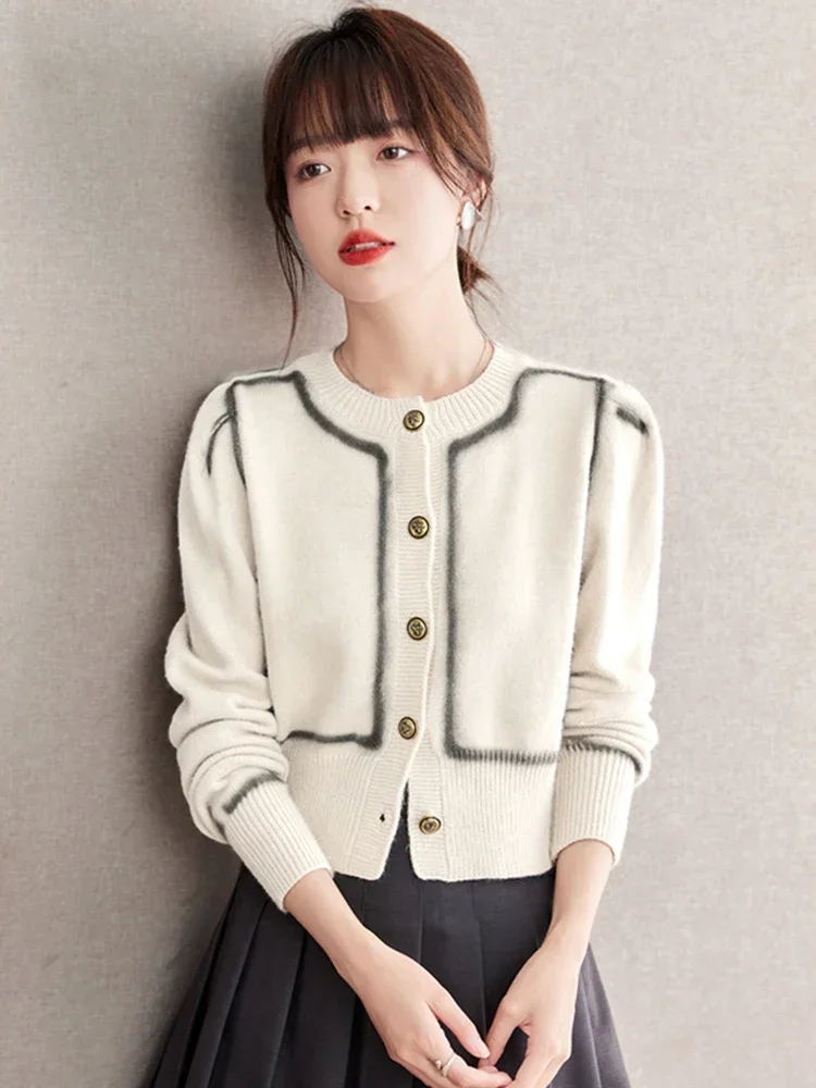 

2024 New Women's O-Neck Long Sleeve Sweater Gentle Style Knitted Cardigan Jacket Autumn Winter Fashion Casual Pullover Sweater