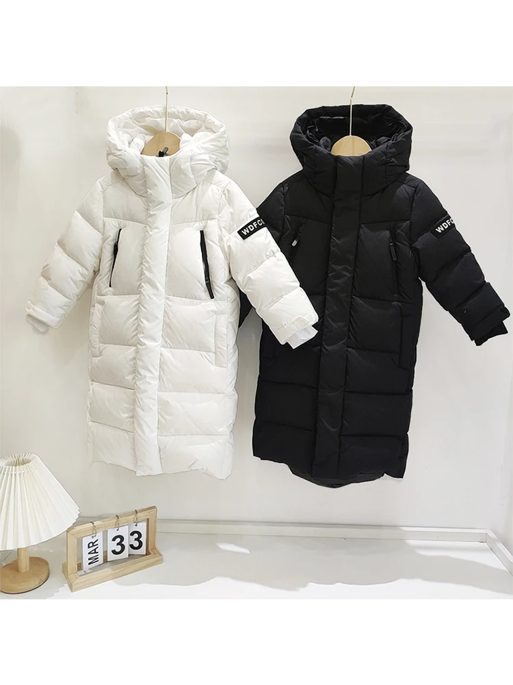 2022 New Children\'s Mid-Length Down Jackets Boys Girls Loose Thick Long Parkas Fashion Stand Collar Hooded Kids Winter Jackets