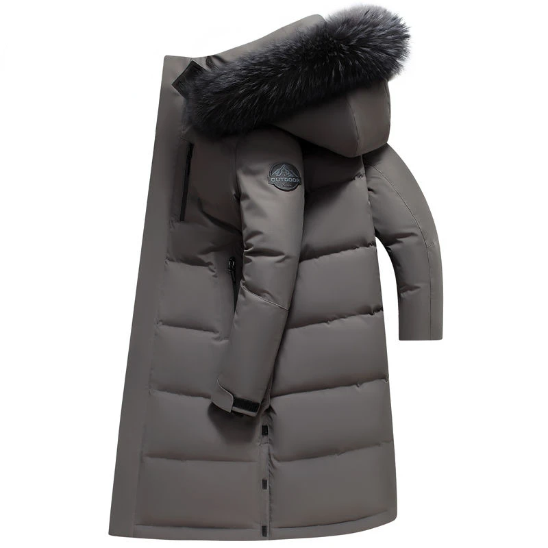 Cold-Proof Middle-Aged Winter down Jacket Men Long Type over the Knee Clothes Thick Large Size Hooded Artificial Fur Collar Coat