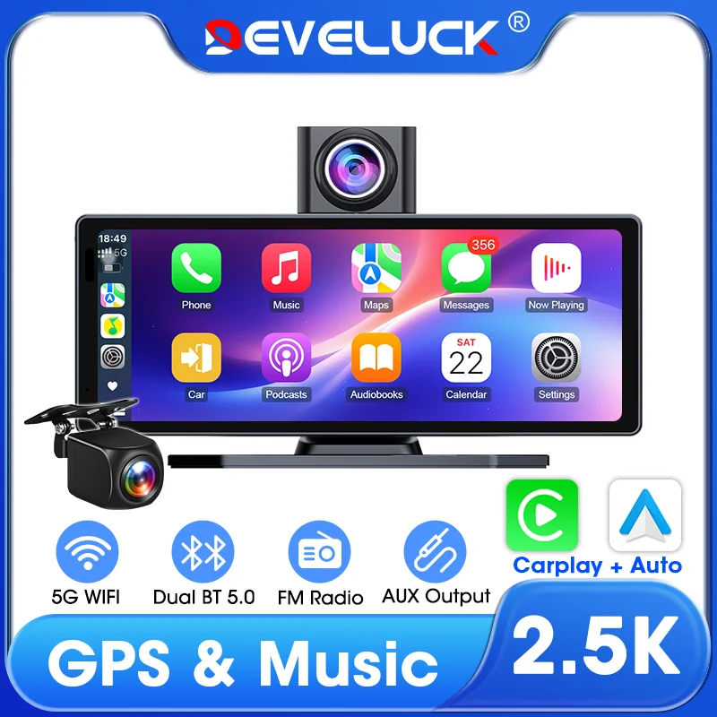 8.1 pouces Compact UHD 4K Dash Cam double objectif Carplay Android Auto voiture DVR Support caméra de recul enregistreur multimédia caméscope