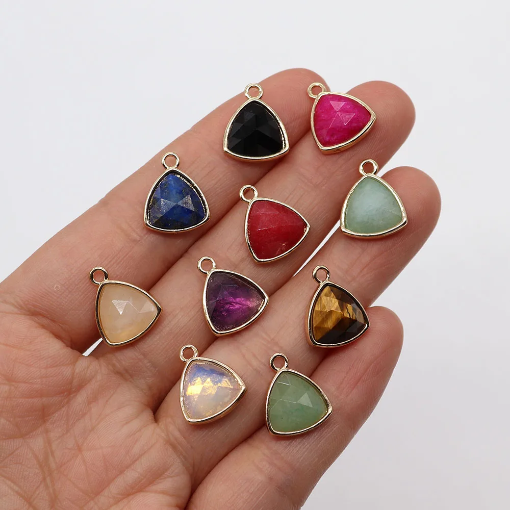 Triangle Natural Stone Bound Pendant Semi Precious   12x15mm Charm Jewelry Making DIY Necklace Accessories 1pcs