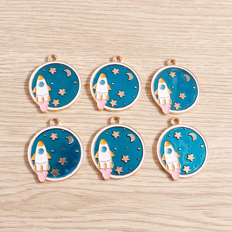 10pcs 25x29mm Cute Enamel Planet Rocket Charms Pendants for Jewelry Making Earrings Necklaces Bracelets DIY Crafts Accessories