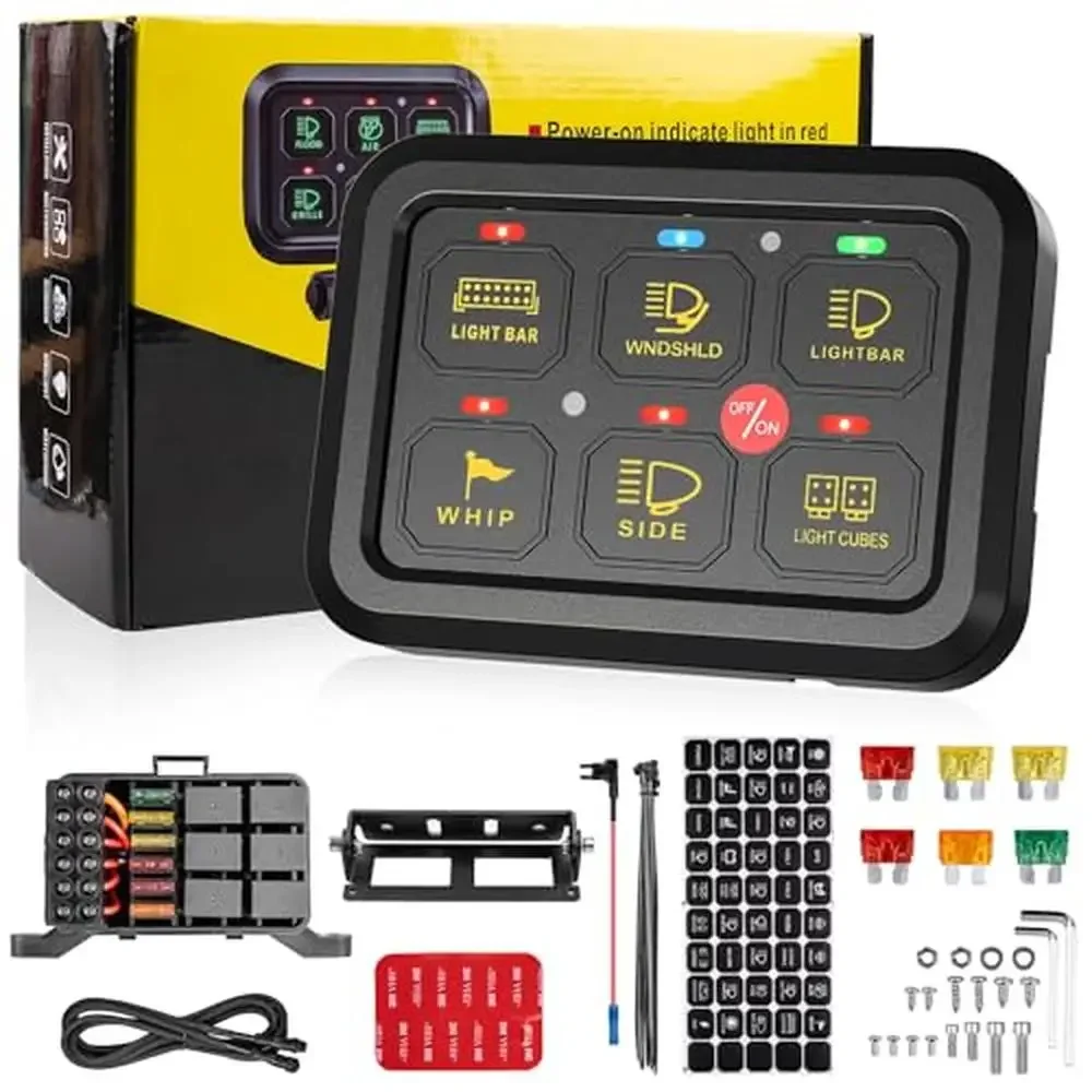 6 Gang Universal Circuit Control Relay System with Dimmable On-Off LED Switch 720W 60A Overload Protection Plug-and-Play