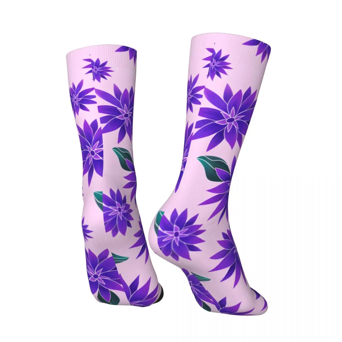 Crazy compression Purple Funky Florals Sock for Men Vintage Quality Pattern Crew Sock Casual