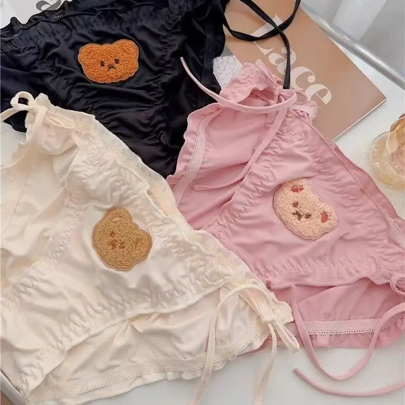 

Cartoon Bear Embroidery Women Panties Large Size Underwear Milk Silk Princess Lolita Bow Briefs Cute Sweety Ribbon Lingerie