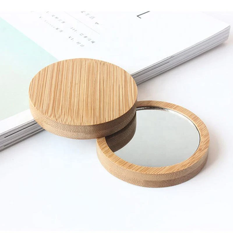 Portátil Round Wood Frame Maquiagem Espelho, Bambu Espelho de Mão, Espelho Cosmético, 1 Pc, 2 Pcs, 3Pcs