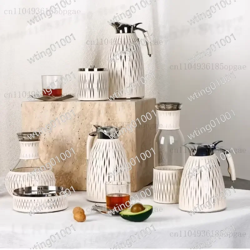 for Slow Treasure Beige Leather Wrapped Thermos Flask Edible Water Bottle Ornament High End Practical Tableware Decor