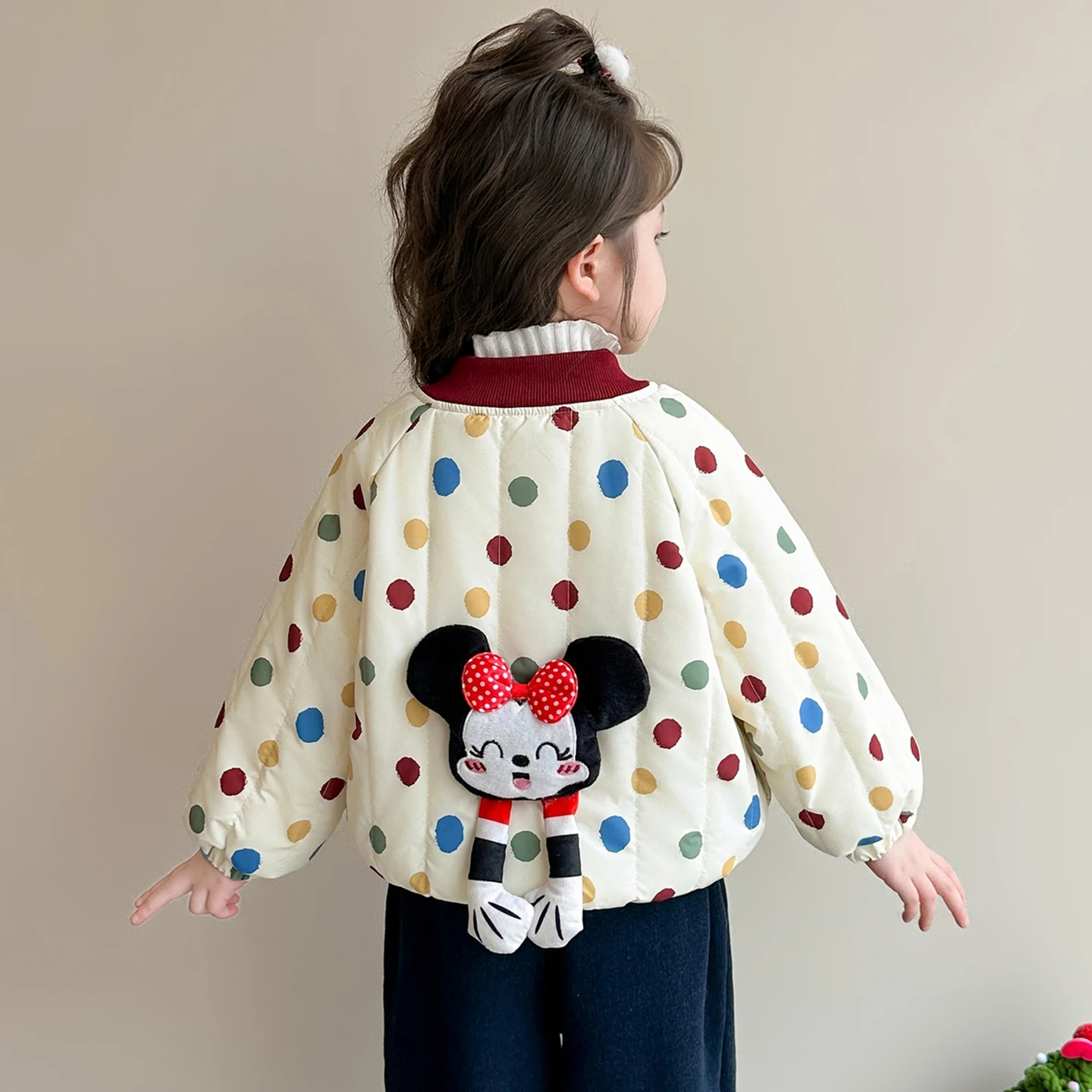 

Disney Girls' Velvet Jackets Autumn Winter New Color Contrasting Children's Cotton Clothes Kids Cartoon Zipper Thick Warm Coats