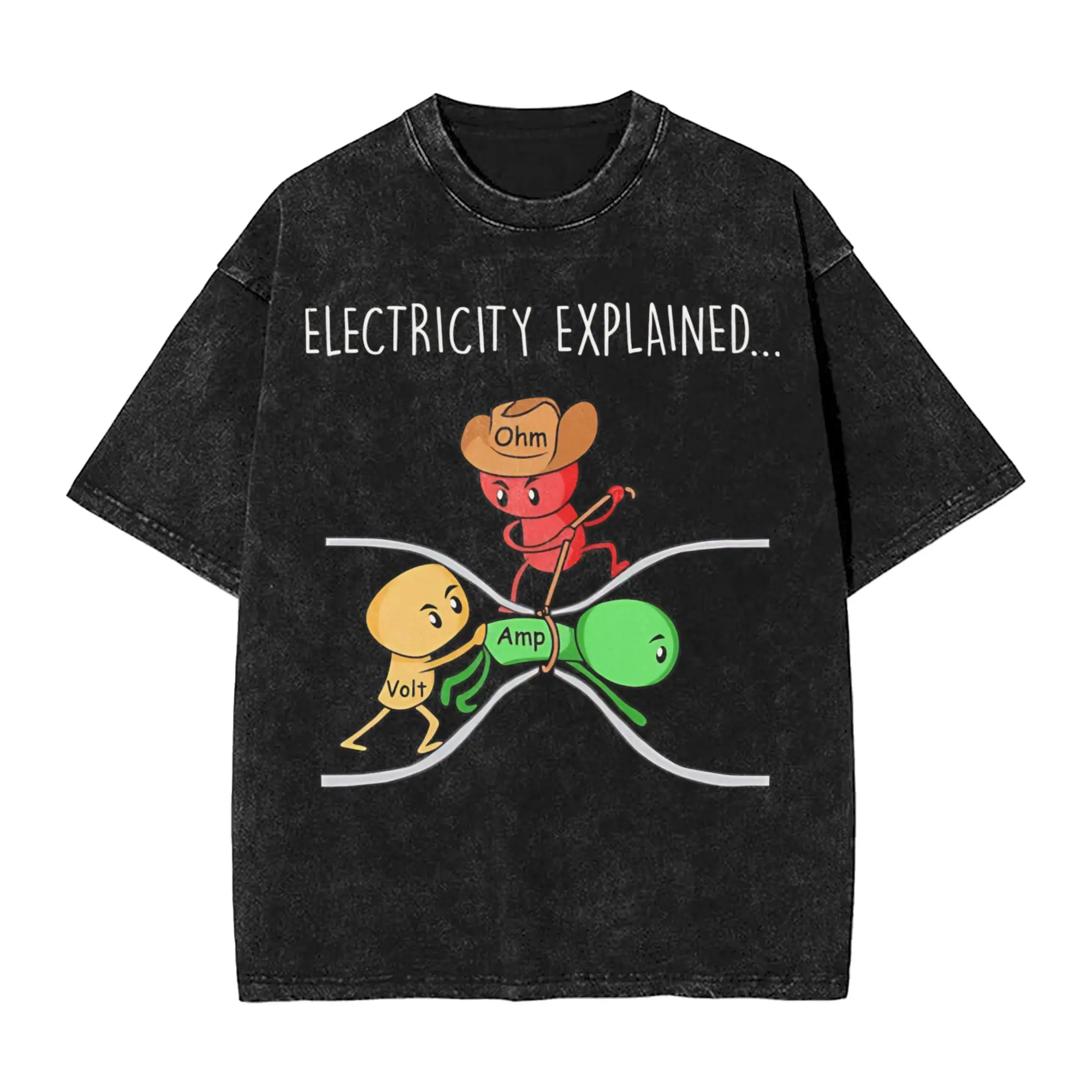 Physics  Ohms Law  Vintage Washed T Shirt Pure Cotton Cool T-Shirts Crew Neck Electrical Engineer Tees Short Sleeve Clothing
