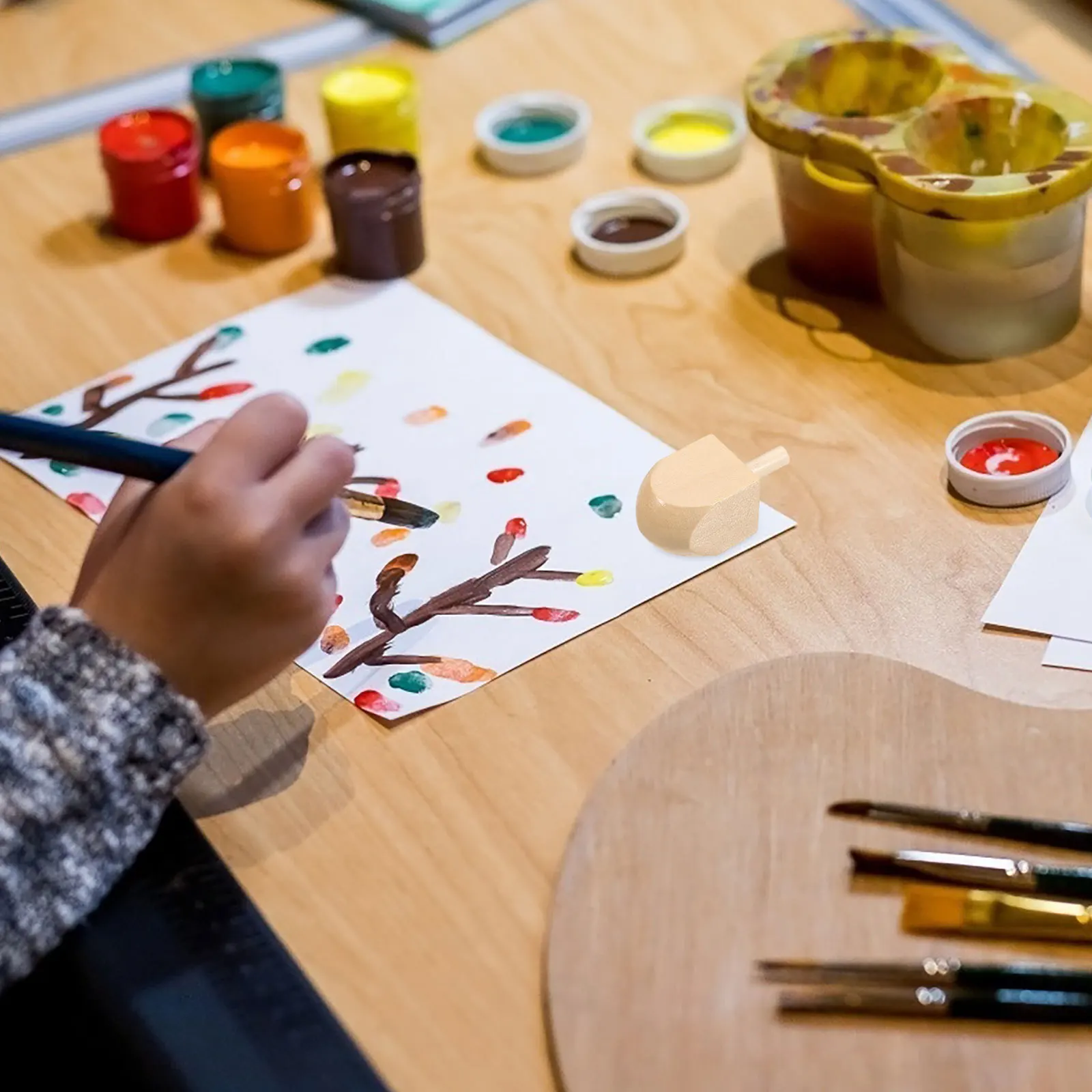 10 قطعة خشبية ل Hanukkah غير مصبوغ قطع علوية فارغة لتقوم بها بنفسك الحرفية الاطفال الخشب الغزل القمم التعليمية هدايا الحفلات #5