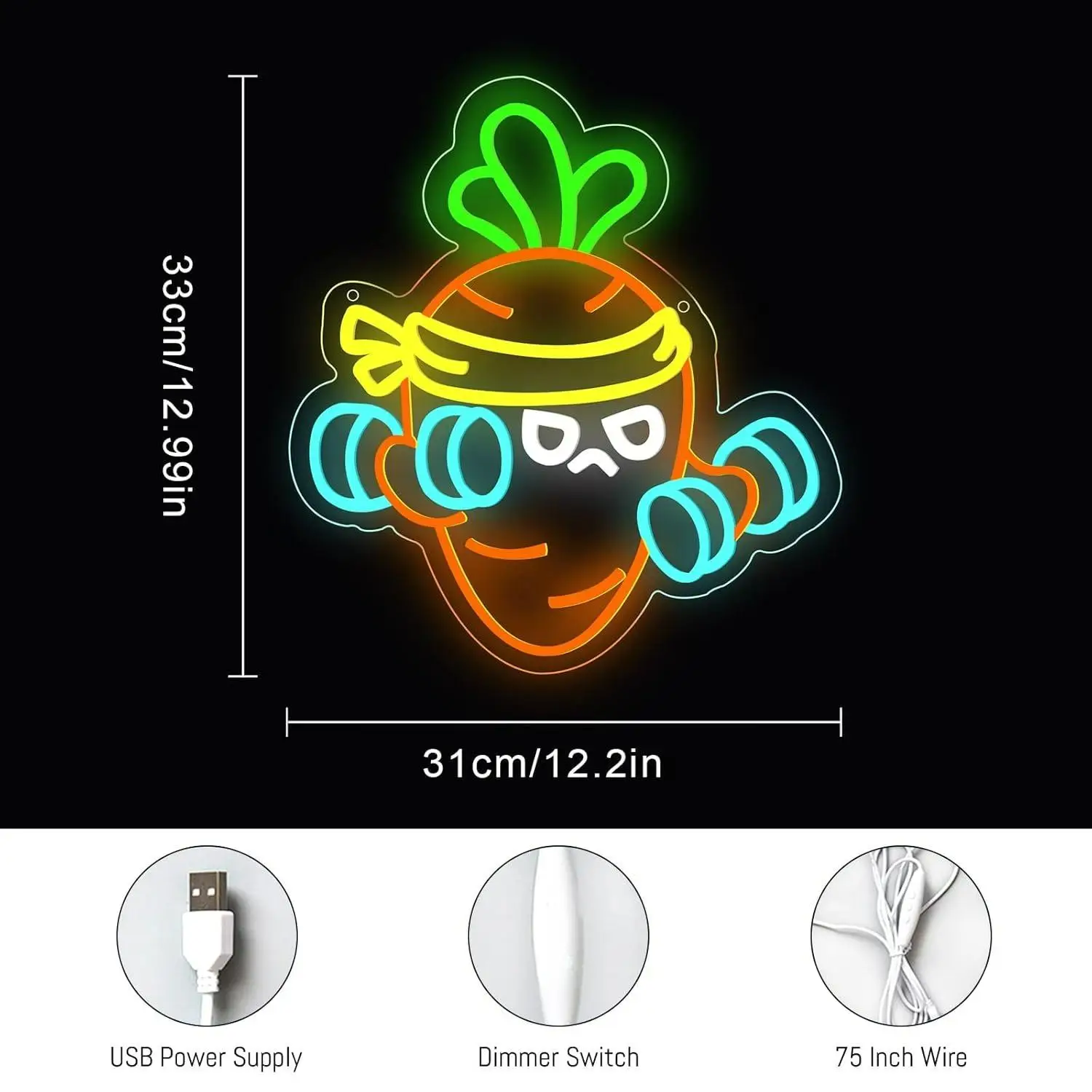 Carrot Lift The Weight Neon Sign Body Building Dimmable LED Neon Light for Gym Room Exercise Room Fitness Club Window Decoration view 5