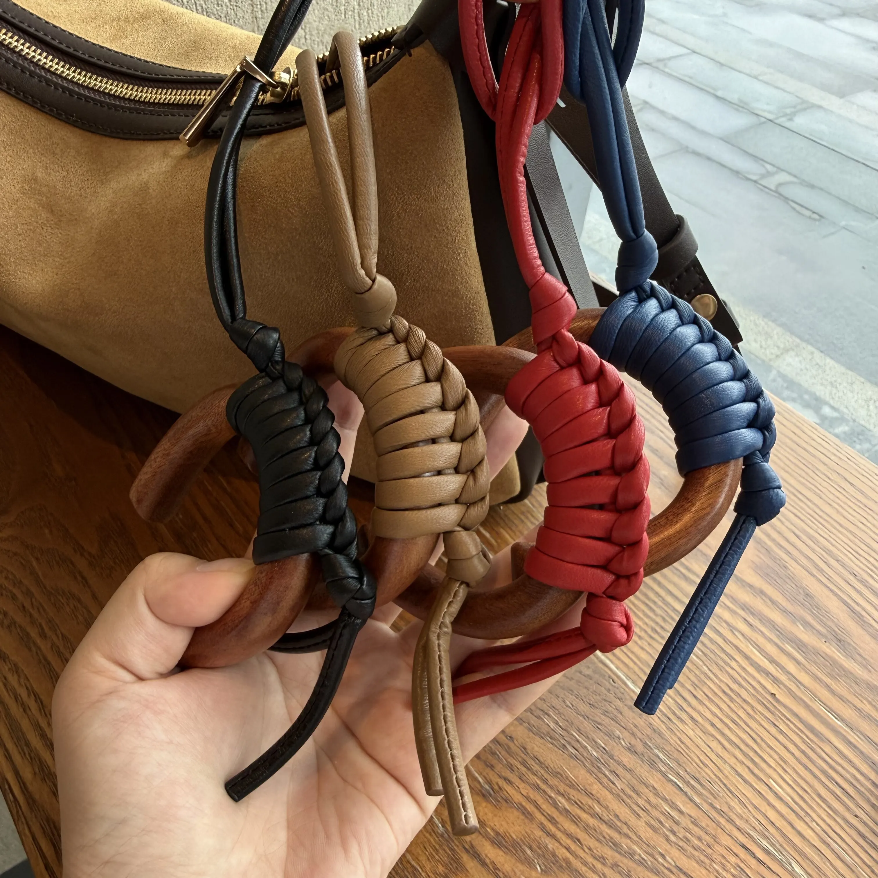 Handwoven Leather Patchwork Wooden Lightweight Luxury Simple Horse Hoof Hanging Decoration Bag Charm