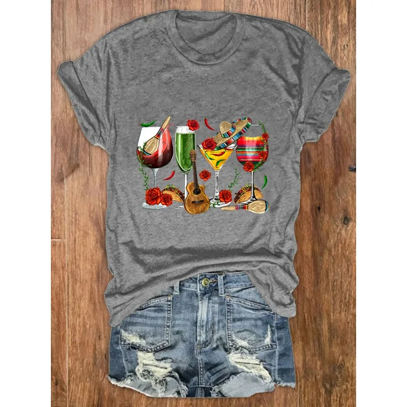 Women Cinco de Mayo Printed T Shirts Summer  O Neck Short Sleeve Top   Blouse
