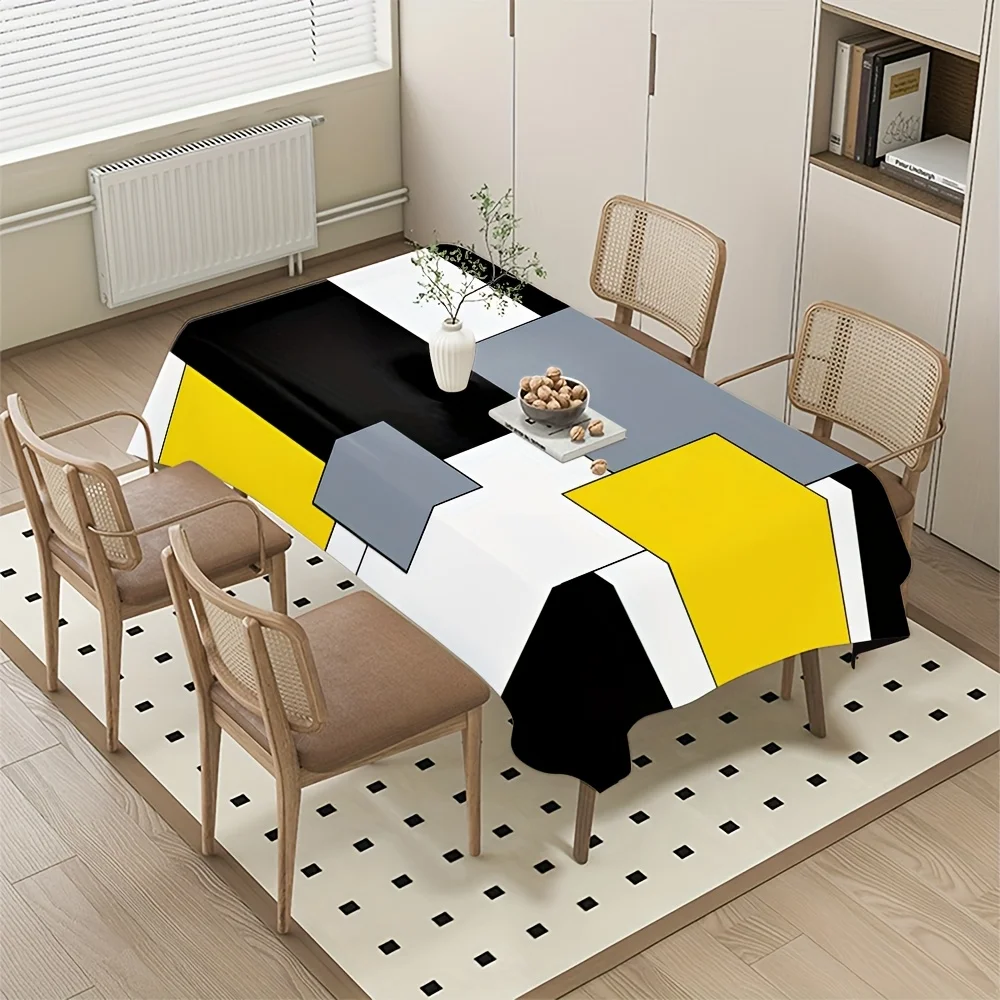 JIT 1PC modern yellow and black geometric printed tablecloth is suitable for picnics and parties.zyc