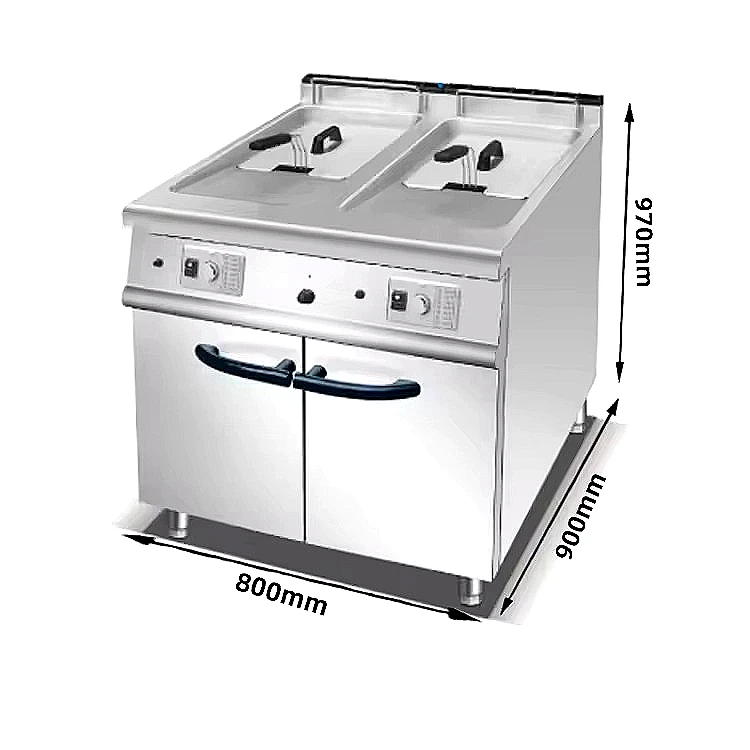 Vertical Gas Commercial Fryer High Power Large Capacity Double Tank Double Basket Deep Fryer With Cabinet Base