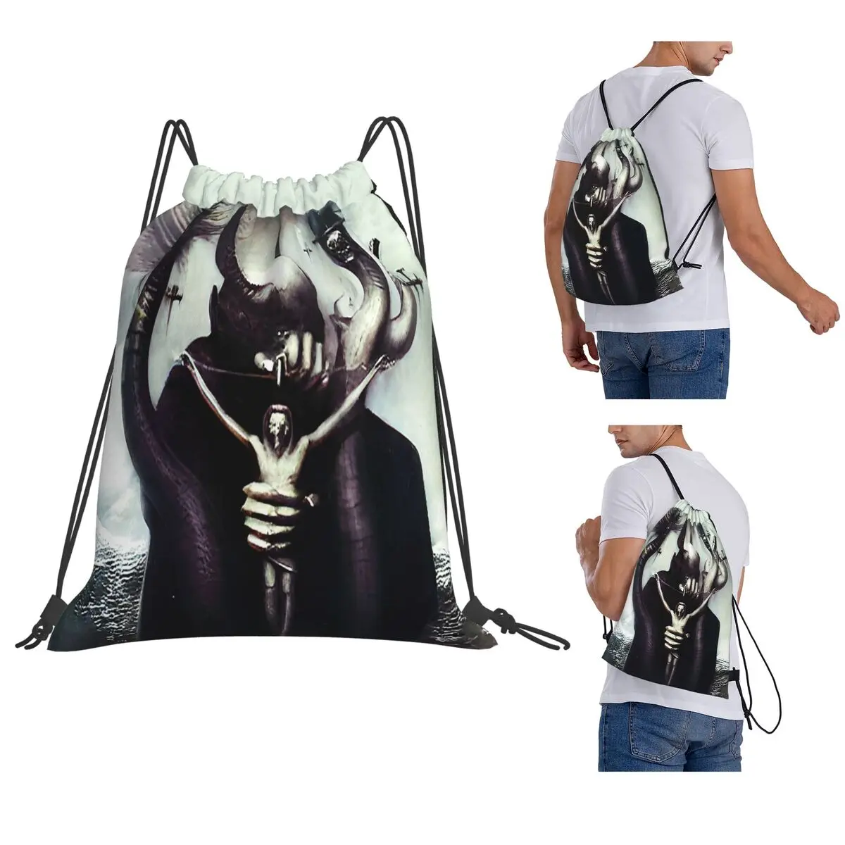 HR Giger Satan Backpacks Portable Drawstring Bags Shoes Bag Book Bags for Man Woman Students