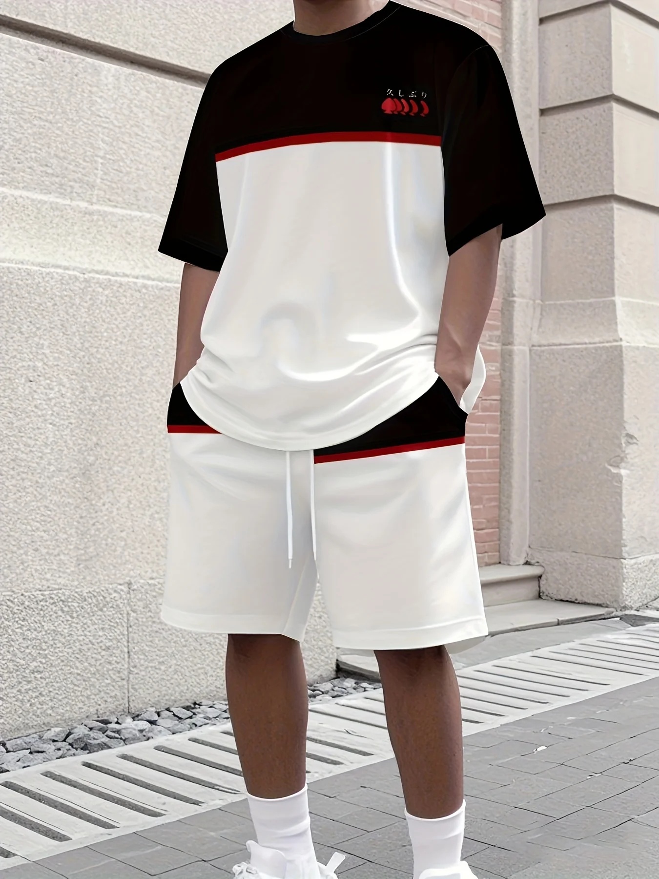 

Large-size Loose Men's T-shirt Shorts 2-piece Set Casual Daily Short Sleeve Top Side Pocket Drawstring Shorts Set Men's Clothing