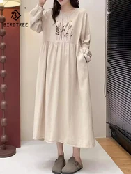 New Summer Cotton Linen Long Sleeve Dresses, Woman O Neck Embroidery, Mori Girl Sweet Loose Vintage Dress, 2024 Fall D476133QC