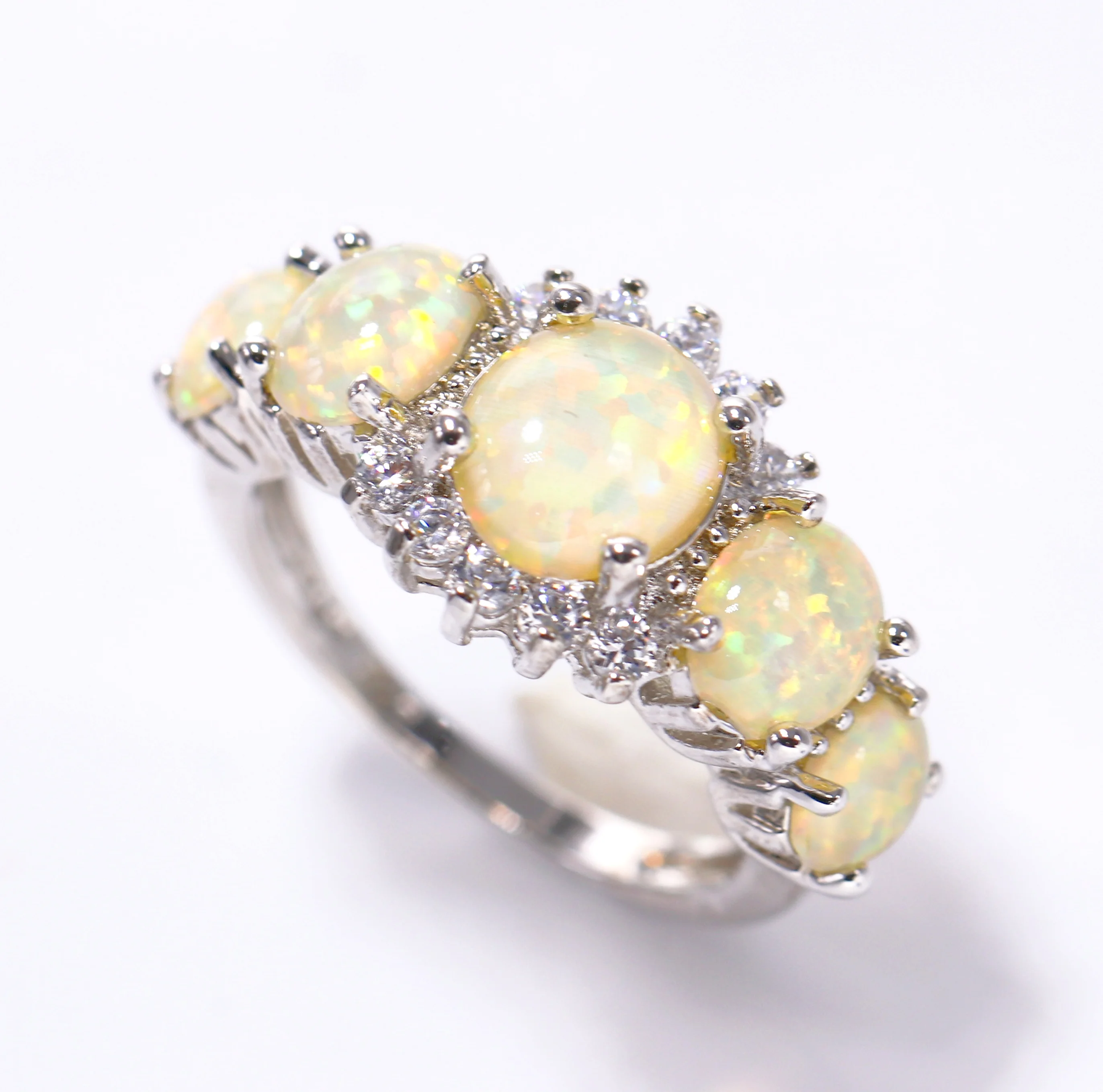 

Copper Silver Plated Red Opal Ring, Sparkling Orange Stones, Fashionable Statement Stackable Dainty Jewelry Gift for Her